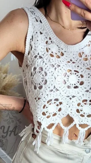 Bluzka boho ażurowa biała (1)
